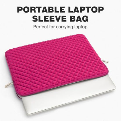 RAINYEAR 14 Inch Laptop Sleeve Shockproof Diamond Foam Case, Deep Pink | Protective Soft Fluffy Lining Carrying Bag Case Compatible with 14 inch Notebook Computer Chromebook Tablet Ultrabook - color: Deep Pink, size: 14"