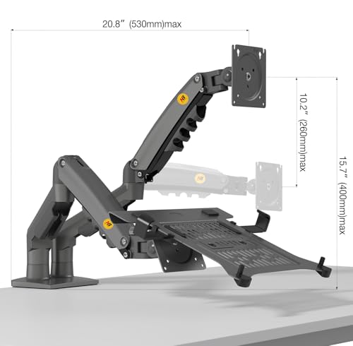 NB ERGONOMIC Laptop Mount with Adjustable Tray for 10-17”Notebook, Full Motion Arm with VESA Plate for 17-30”Monitor,Clamp-on Grommet Mounting F160-FP