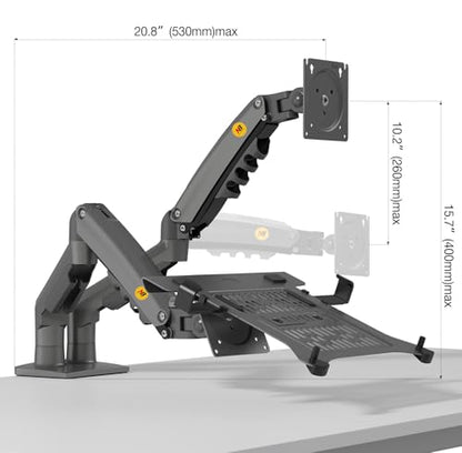 NB ERGONOMIC Laptop Mount with Adjustable Tray for 10-17”Notebook, Full Motion Arm with VESA Plate for 17-30”Monitor,Clamp-on Grommet Mounting F160-FP