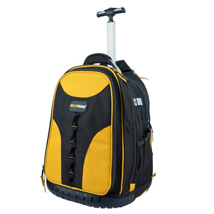 MELOTOUGH Rolling Tool Backpack Laptop Sleeve Yellow | Heavy-Duty 600D, Water-Resistant, Padded Laptop Sleeve, Smooth Rolling Wheels & Telescoping Handle, Multiple Pockets - color: Yellow