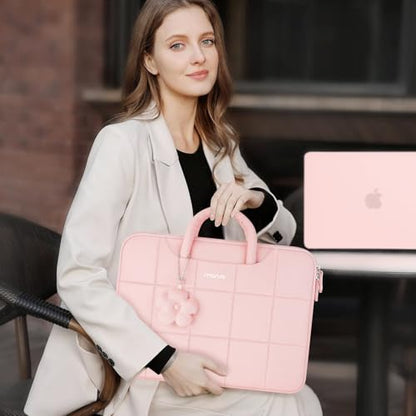 MOSISO Laptop Case 14 inch,14 inch Puffy Laptop Sleeve Compatible with HP Lenovo Dell ASUS Acer/HP Stream/Dell Latitude/Lenovo IdeaPad, Rectangle Quilted Bag with Handle&Flower Pendant, Pink - color: Pink, size: 14 inch