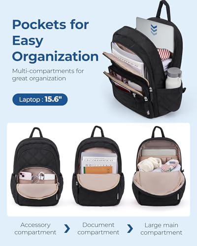 BAGSMART Travel Laptop Backpack, College Backpack for Women, Quilted Small Computer Bookbag, Water-Resistant 15.6 Inch Laptop Casual Bag, Dark Pink - color: 12-dark Pink
