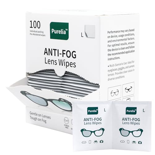 Anti-Fog Lens Wipes for Glasses, 100 Count, Individually Wrapped, Pre-Moistened, Large 4.7 x 4.7 Inch Sheets for Eyeglasses, Sunglasses, Screens, Camera Lenses