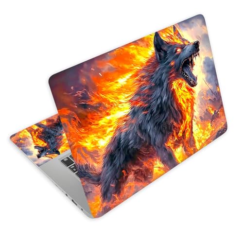 Universal Laptop Skin Decal, 3-Piece Vinyl Protector for 12 13 14 15.6" Notebook, Waterproof Anti-Scratch, Easy Trim & Bubble-Free Finish, Fierce Fire Wolf - color: Fierce Fire Wolf