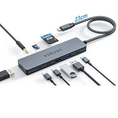 9IN1 USB C Hub for MacBook Pro/Air (M1-M5), KIROSA 4K HDMI Multiport Adapter with 3.5mm Audio, 100W PD, 5Gbps USB 3.0, SD/TF Reader - Compatible with Dell XPS, ThinkPad & USB-C Laptops - color: Space Gray