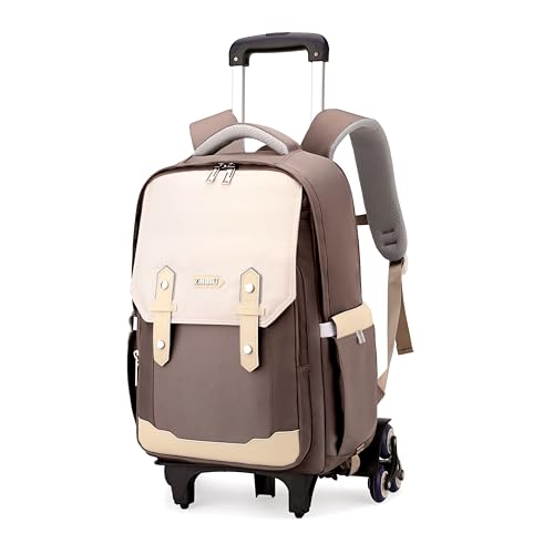 Rolling Backpack for Boys Roller Backpack with Wheels for Boys & Girls, Rolling Bag Trolley School Bags for Primary Students, Kids Wheeled Bookbags on 6 Wheels, Brown - color: 6 Wheels Brown