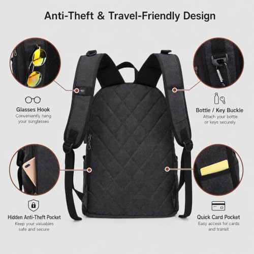 Canvas Laptop Backpack, Waterproof School Backpack With USB Charging College - color: Black