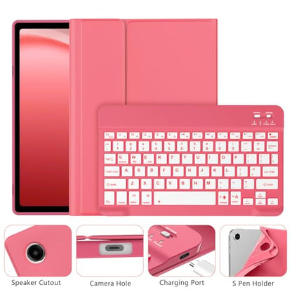 Keyboard Case for Samsung Galaxy Tab A9 Plus 5G 11 inch 2023 (SM-X210/X216/X218), 7 Color Backlit Detachable Keyboard Bluetooth, Smart Folio Cover with S Pen Holder for Galaxy Tab A9+ 11"(Dark Pink) - color: Dark Pink