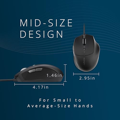 Kensington USB-C Wired Mouse, Pro Fit Ergo MY435 EQ Wired Mouse, for Small to Medium-Sized Hand, Programmable Buttons, Quiet-Click Buttons, USB-C Connection - Black (K72512NA) | Fits small to medium hands, programmable and quiet-click buttons, USB-C conne
