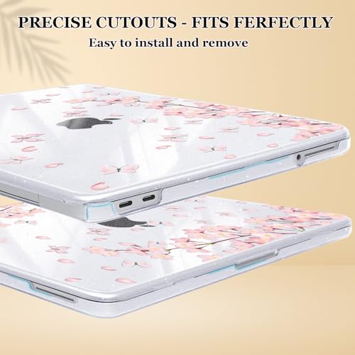 for MacBook Neo 13 inch Case 2026 (Model A3404), Glitter Printed Pattern Hard Shell Laptop Case with Keyboard Cover & Screen Film, Slim Plastic Protective Cover, Cherry Blossom Shiny - color: Cherry Blossom Shiny
