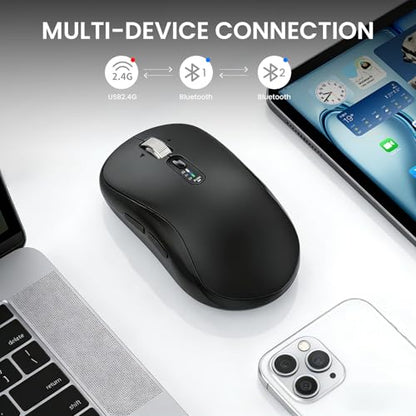INFINMIND Wireless Bluetooth Multi-Device Mouse with 5 Programmable Buttons, 4-Way Navigation Scroll, 5 Level DPI, Quiet Click Mice Compatible with Computer, Laptop, PC, iPad, Tablet, MacBook.