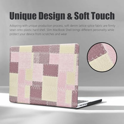 DTangLsm for Checkered MacBook Pro 14 inch Case M5 2026-2021 M4 M3 M2 M1 | Demin Texture Leather Hardshell Logo Cutout Case+Keyboard Cover (A3426 A3427 A3434 A3401 A3185 A3112 A2992 A2918 A2779 A2442) - color: Fabric Grid Pink