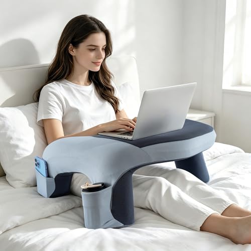 Ergonomic Curved Lap Desk Pillow for Gaming & Reading, Soft Memory Foam Lap Laptop Desk with Cup Holder & Phone Pocket, Breathable Non-Slip Lap Pillow for Bed Couch, Ideal Gamer Gift
