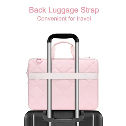 MOSISO 360 Protective Laptop Shoulder Bag, Double Layer Fluffy Padded Laptop Bag with Anti-theft Zipper - color: Pink, size: 16 inch
