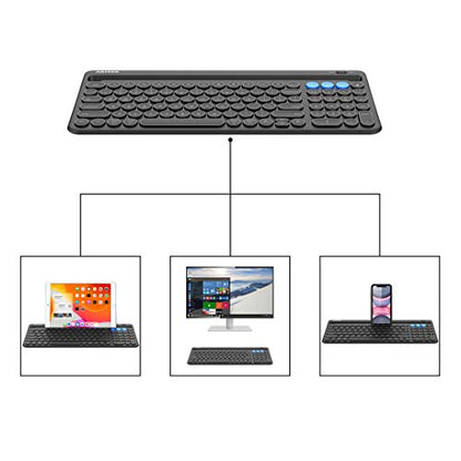 Arteck Wireless Bluetooth Keyboard for Windows, iOS, Android, Computer, Laptop, Smartphone - Multi-Functional with Built-in Cradle
