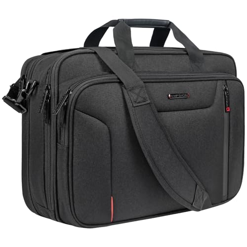 EMPSIGN Laptop Bag Briefcase for Men, 17.3 Inch Computer Case, Black-Red | Expandable Computer Bag, Water Repellent, Shoulder Messenger Bag, Detachable Strap, Work Business Travel Office - color: Black/Red