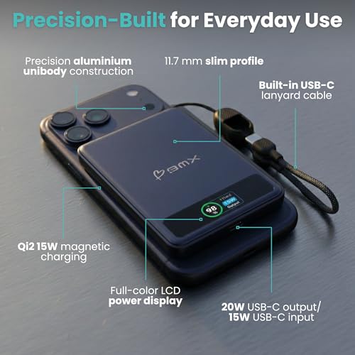 5K Magnetic Power Bank, Silver, Qi2 Certified 15W Wireless Charger, LCD Display, Ultra-Slim Solid-State Battery Pack for iPhone 17/16, Lightweight Travel, USB-C Portable (Blue) - color: Blue