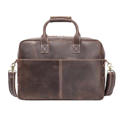 Leather Briefcase for Men 17Inch Laptop Messenger Bags Business Travel Handcrafted Laptop Bag with YKK Zipper Gift - color: B-dark Brown