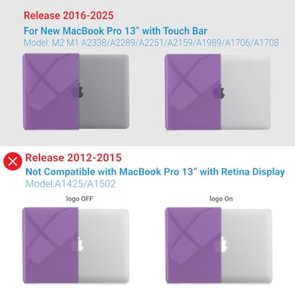 IBENZER Compatible with MacBook Pro 13 Inch Case M2 M1 2026 2025 2024 2023 2022 A2338 A2289 A2251 A2159 A1989 A1706 A1708, Hard Shell Case & Keyboard Cover for Mac Pro 13, Crystal Purple,T13CYPU+1 - color: Crystal Purple