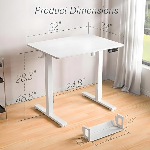 Kingant Standing Desk, 32x24 Inch Electric Height Adjustable Computer Desk | Ergonomic Small Sit Stand Desk Rising Desks for Home Office Stand Up Desk Computer Workstation with Cable Management - color: White, size: 32" x 24"