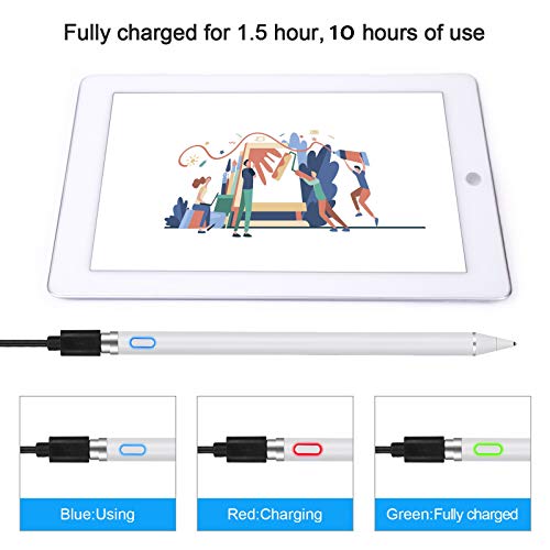 Stylus Pen for Touch Screens, Rechargeable 1.5mm Fine Point Smart Pencil Digital Active Stylus Pen Compatible with iPad and Most Tablet by NVOPERANG (White)