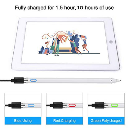 Stylus Pen for Touch Screens, Rechargeable 1.5mm Fine Point Smart Pencil Digital Active Stylus Pen Compatible with iPad and Most Tablet by NVOPERANG (White)