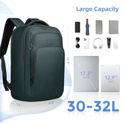 17.3 Inch Laptop Backpack for Men Women, 30L Travel Backpack | Carry-On Flight Approved,Work Computer Backpack with USB A&C Port,Business Laptop Bag,WaterResistant Anti-Theft Daypack - color: Dark Green
