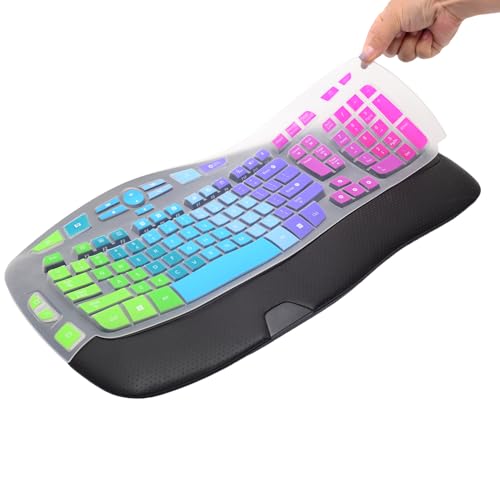Keyboard Cover for Logitech K350 MK550 MK570 Wireless Wave Keyboard,Colorful Silicone Keyboard Protector Skin for Logitech K350 MK550 MK570 Ergonomic Keyboard Protective Accessories(Utra-Thin) - color: Rainbow
