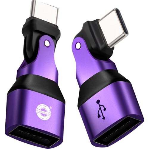 USB A to USB C Adapter, 180° Rotation Swivel Right Angle 90 Degree Connector, 240W PD Fast Charging, E-Marker Chip, Port Protection for Phone iPad Data Transfer, 2Pack - color: Purple, size: 180-2P