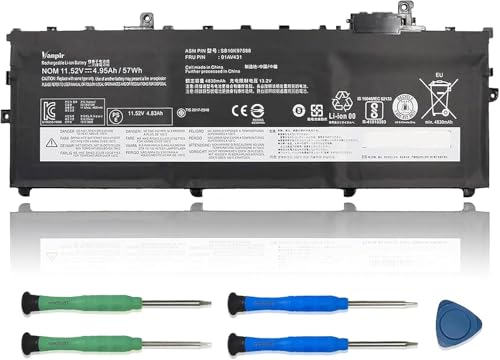 01AV431 Laptop Battery 11.52V 57Wh 4950mAh Replacement for Lenovo ThinkPad X1 Carbon 5th Gen/X1 Carbon 6th Gen Series Notebook 01AV430 SB10K97587 SB10K97588 01AV494 01AV429 SB10K97586 - size: 11.05*4.32*0.23 inch 01AV431