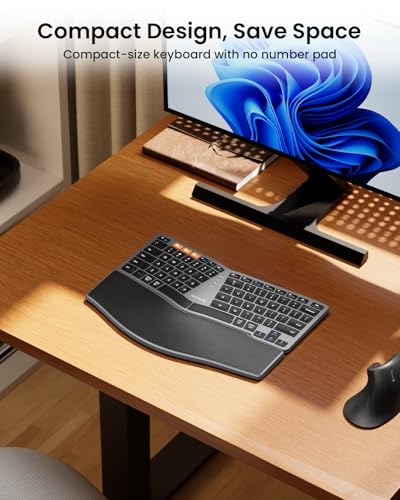 ProtoArc EK04 Mini Compact Wireless Ergonomic Keyboard - Space Gray | Hard Palm Rest, 3-Device Bluetooth/2.4G, Split Design, Rechargeable, Compatible with Windows, Mac OS - color: Space Gray