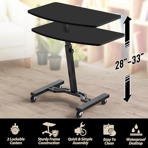 SHW Mobile Height Adjustable Laptop Rolling Cart with Height Adjustment from 28" to 33", Black - color: Black
