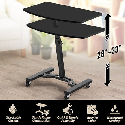 SHW Mobile Height Adjustable Laptop Rolling Cart with Height Adjustment from 28" to 33", Black - color: Black