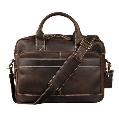 16" Full Grain Leather Briefcase Laptop Bag Shoulder Messenger Bag Classic Handbag for Business or Travel | Full Grain Leather - color: Dark Coffee