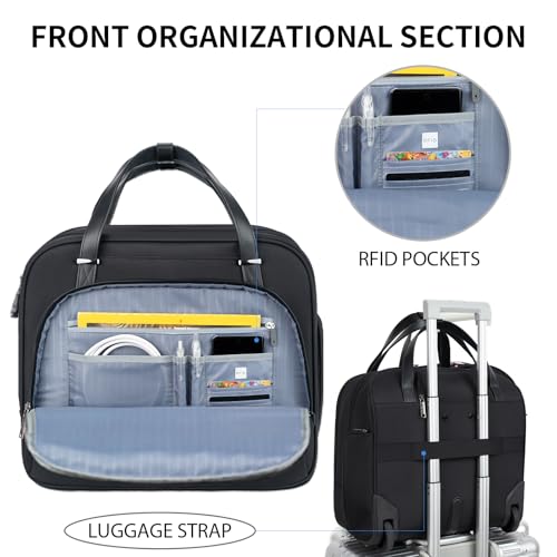 EMPSIGN Rolling Laptop Bag for Women, Rolling Briefcase 15.6 Inch, Black | Water-Repellent, Airline Approved, Overnight Computer Bag, Rolling Briefcase with Wheels, Travel Business Work - color: Quilted Black