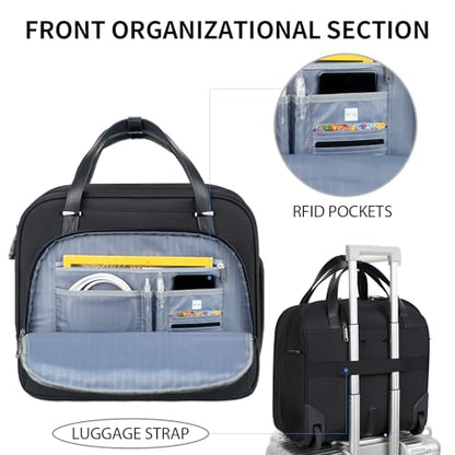 EMPSIGN Rolling Laptop Bag for Women, Rolling Briefcase 15.6 Inch, Black | Water-Repellent, Airline Approved, Overnight Computer Bag, Rolling Briefcase with Wheels, Travel Business Work - color: Quilted Black