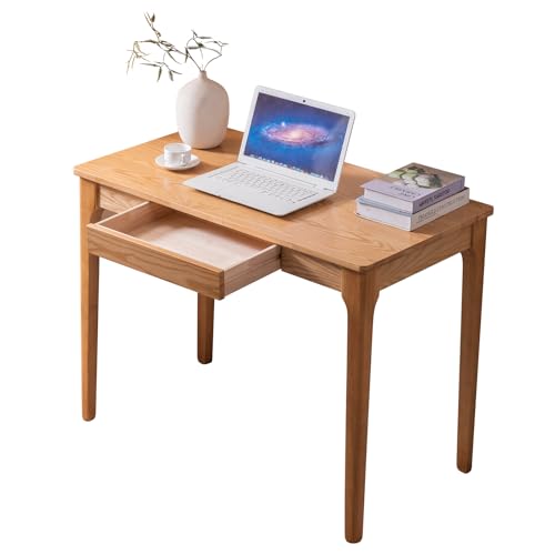 Solid Wood Desk with Drawers, Home Office Desk for Small Spaces, Gaming Work Study Desk, Student PC Desk for Bedroom, Easy to Assemble (Wood Color, 39.4 inch) - color: Wood Color, size: 39.4 inch