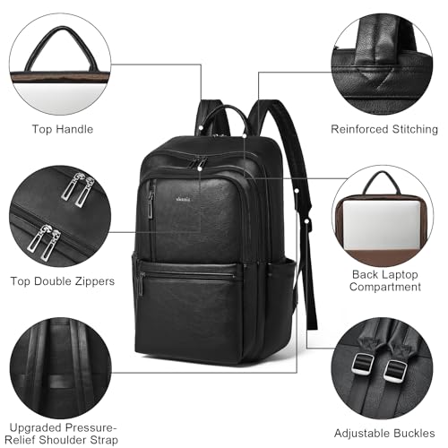 Leather Laptop Backpack for Women, 17 inch Large Travel Laptop Backpack Purse for Casual Daypack College Work Bag - color: Black