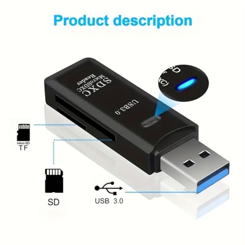 2-in-1 Mini USB 3.0 Card Reader, SD/Micro SD/TF Memory Card Adapter for PC & Laptop, High Speed Dual Slot Memory Card Adapter (Black)