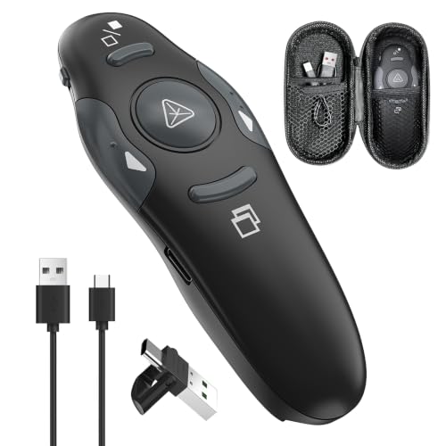 Presentation Clicker for PowerPoint, Wireless Presenter Remote with Case | USB A/C Receiver, Rechargeable Battery, Carrying Case Included