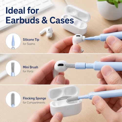 Electronics Cleaning Kit, Keyboard Brush, Earbud Cleaner Tool, Phone Screen Cleaner, Portable Dust Removal Set for Computers, Laptops, Tablets, Phones, Headphones - color: Blue