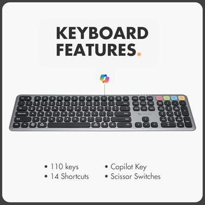 X9 Bluetooth Keyboard and Mouse Combo (Bluetooth, 2.4Ghz, USB C Wired) - Slim Wireless Rechargeable Keyboard and Mouse, Multi-Device Keyboard and Mouse for PC, Mac, Laptop, iPad, iOS, Android