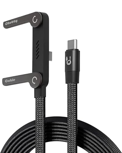chubbycable StandLite 240W Braided Fast Charge Cable with Built-in Phone Stand T-Shaped Foldable Durable USB-C Cord 90 Degree USB C Cable Right Angle Multi-Functional Charger Cord, Black, 4.9FT - color: Black, style: Type C-Type C
