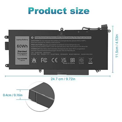 ASUNCELL 60Wh K5XWW Battery for Dell Latitude 5289 7389 7390 2-in-1 Series Notebook L3180 P29S001 P29S002 Laptop 6CYH6 71TG4 725KY J0PGR N18GG, 7.6V 3-Cell (NOT fits for Latitude 7390 Series) - size: K5XWW 11.34 × 5.55 × 0.73 in