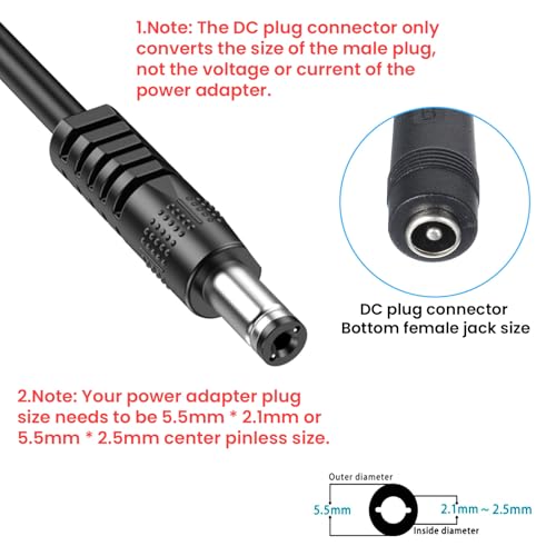 Universal DC Connectors Plug Kit, 8 Connector Tips Kits DC Plug Universal 5.5 x 2.1 mm Female to Male Adapter Tips AC Power Adapters Power Supply Plugs for LED Strip Lights, Laptop