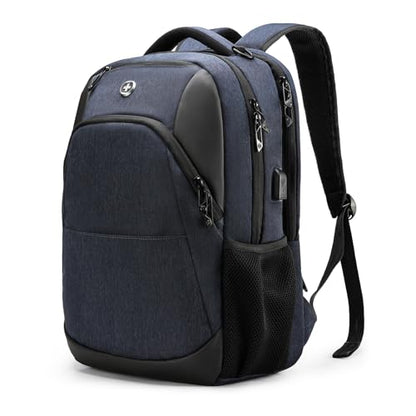 Swissdigital Design Backpack for Men & Women Fit 16 Inch Computer SD1670-12 | Travel Laptop Backpack, College Bag, Business Backpack, with USB Charging Port, RFID Protetion Pocket, Water Bottle, Blue - color: Dark Blue