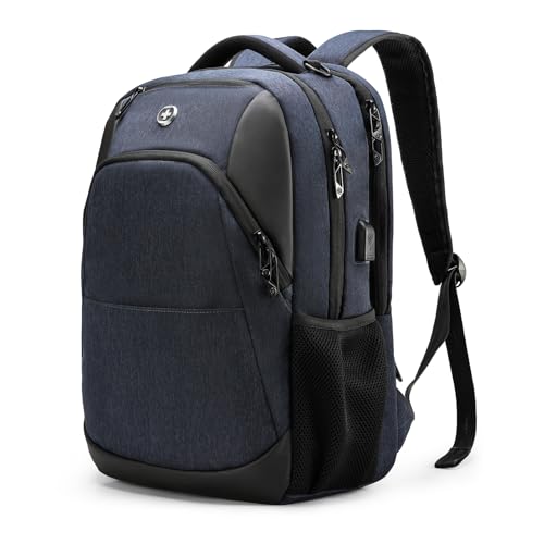 Swissdigital Design Backpack for Men & Women Fit 16 Inch Computer SD1670-12 | Travel Laptop Backpack, College Bag, Business Backpack, with USB Charging Port, RFID Protetion Pocket, Water Bottle, Blue - color: Dark Blue