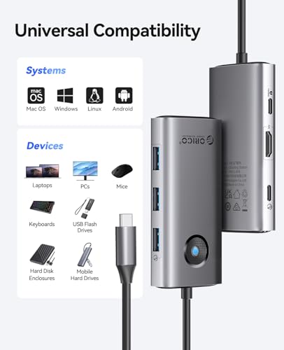 ORICO USB C Docking Station, 6-in-1 Laptop Docking Station with HDMI 4K@30Hz, 100W PD, USB-A&C 3.0, USB C Dock Compatible with MackBook/Dell XPS/HP/Surface - size: 6-in-1, style: PW11-6P