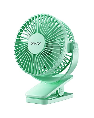Gaiatop Portable Clip on Fan Battery Operated, Small Powerful 3 Speed Quiet 360° Rotate, USB Rechargeable Mini Personal Cooling Fan for Desk Table Home Office Stroller Camping Women Gifts Green | Battery Operated, Small 3 Speed Quiet 360° Rotate, Cooling