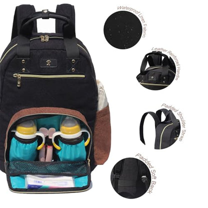 ESVAN Diaper Bag Backpack, Large Capacity Multifunction Baby Essentials Fashion Travel Pack Linen Canvas office Laptop Bag (Linen Brown) - color: Linen Brown